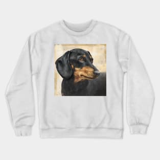 Painting of a Dachshund with Black and Gold Coat, on Beige Background Crewneck Sweatshirt